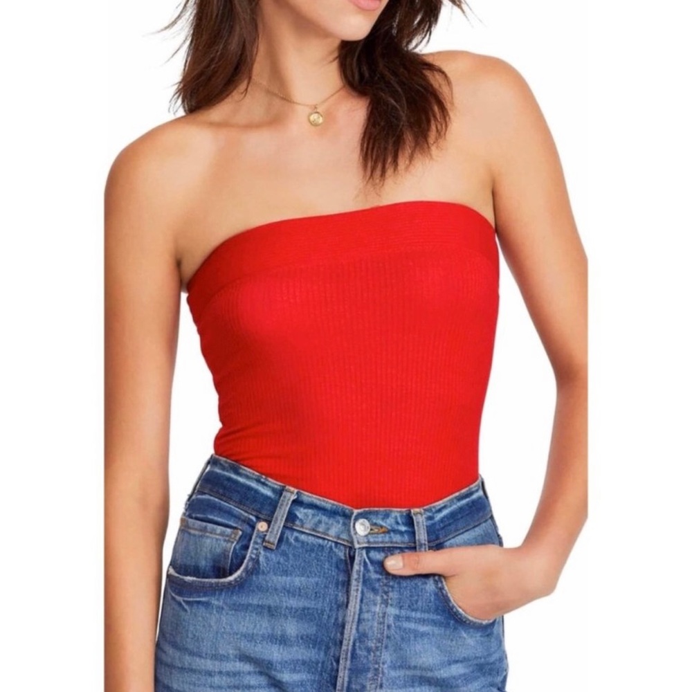 Free People Show Me Red Solid Ribbed Tube Top